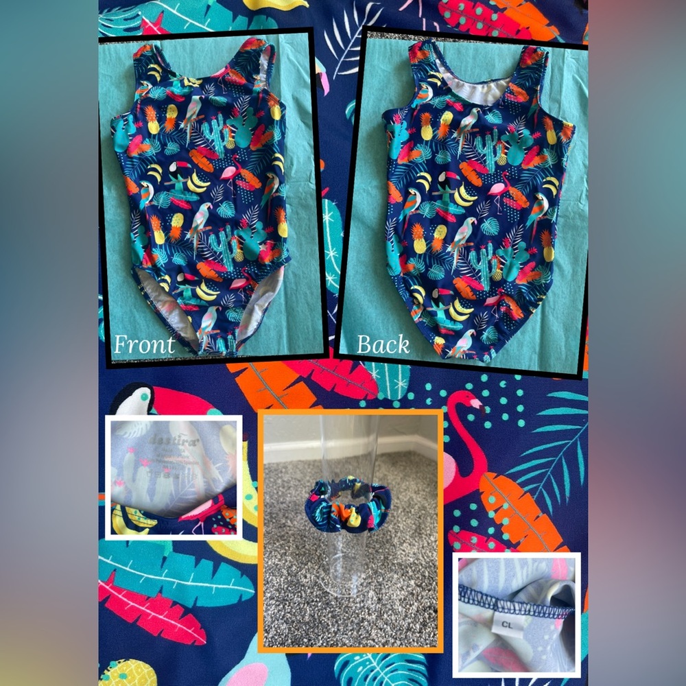 New w/o tags! Colorful Tropical Print Leotard with Scrunchie, Fast Shipper!